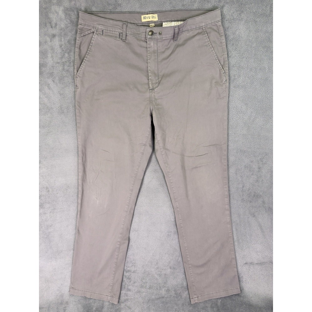 Devil Dog Pants Mens 38x32 Gray Canvas Straight Regular Fit Chino Stretch